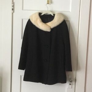 60s Vintage Black wool rabbit fur short swing coat/jacket